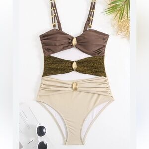 Stylish Brown and cream with gold accents One Piece
